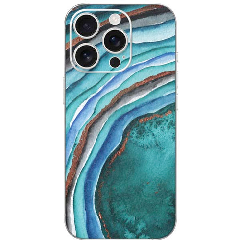 Turquoise Watercolor Geode iPhone 16 Pro Skin